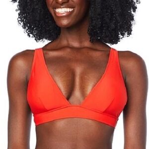 Bethenny Swimwear‎ V-Neck Top Ruby Red Solid Tricot Swim Adjustable Strap